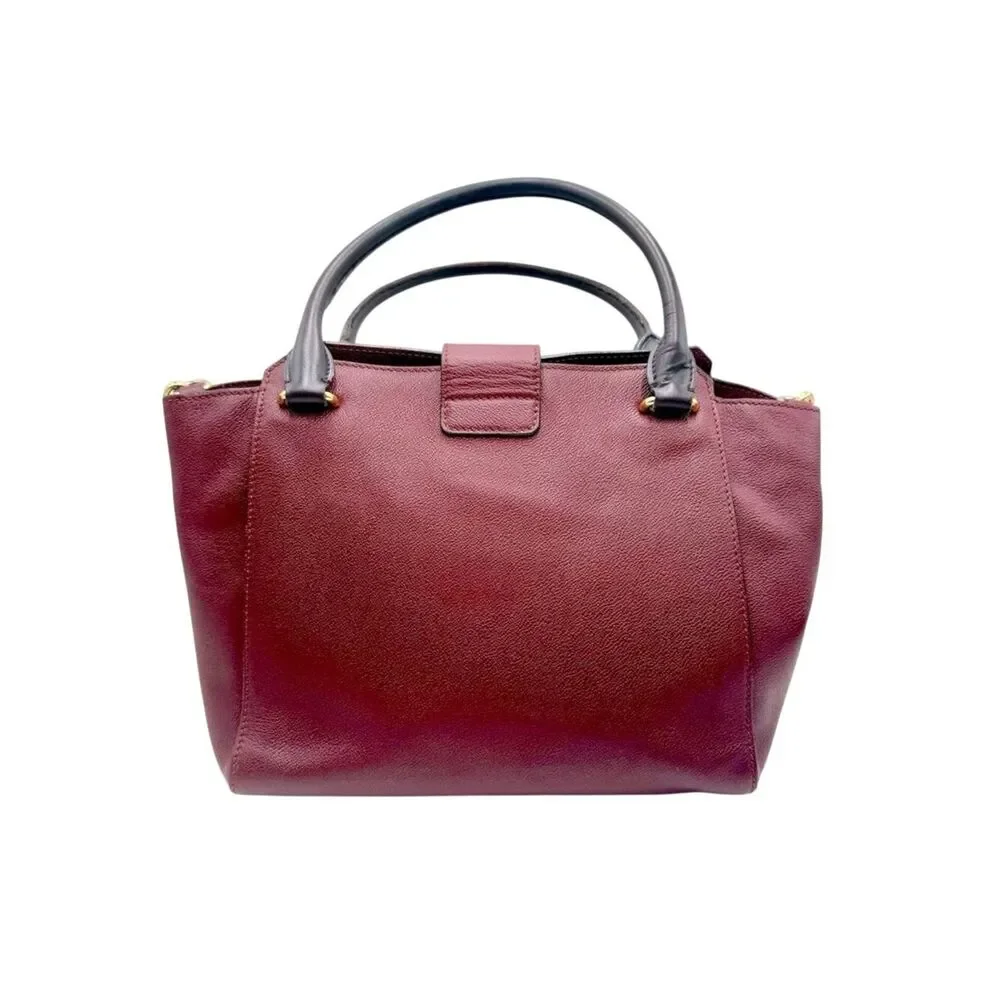 Burberry Medium Pebble Grained Burgundy Leather 2way Buckle Satchel Auth
